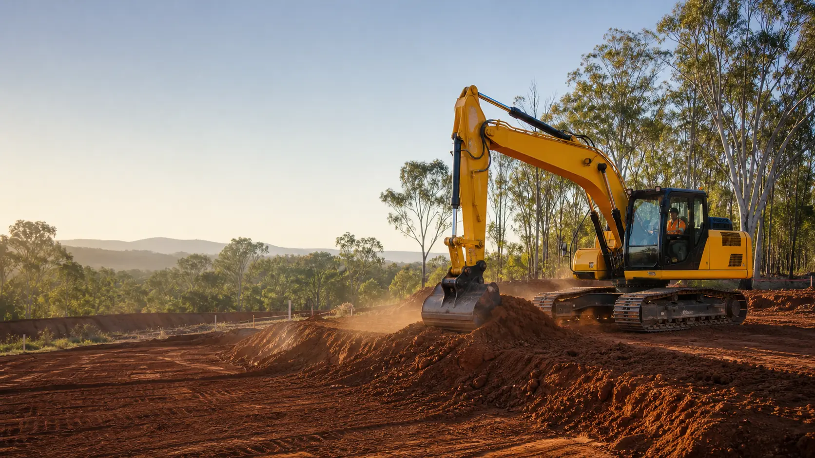 Excavator working on an earthworks site